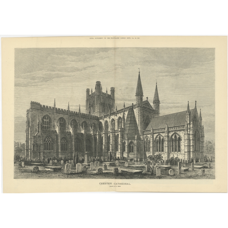 Antique Print of Chester Cathedral from the Illustrated London News (1881)