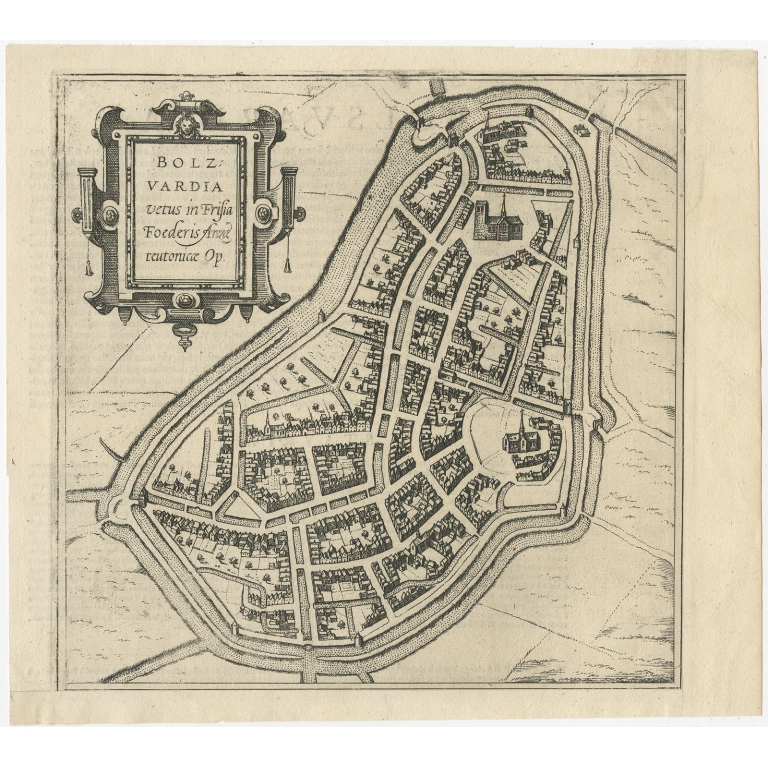 Antique Map of Bolsward by Braun & Hogenberg (c.1598)
