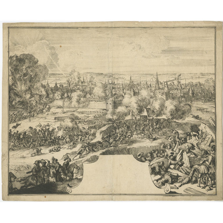 Antique Print of the Siege of Doornik by De Hooghe (c.1680)