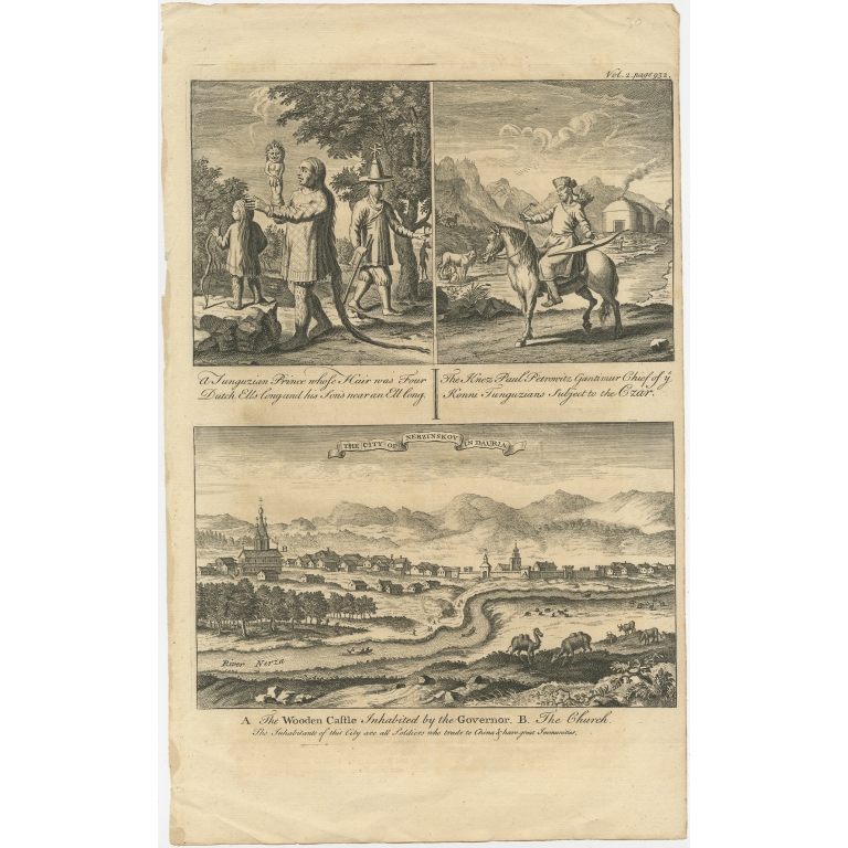Antique Print with three Russian Scenes by Harris (1764)
