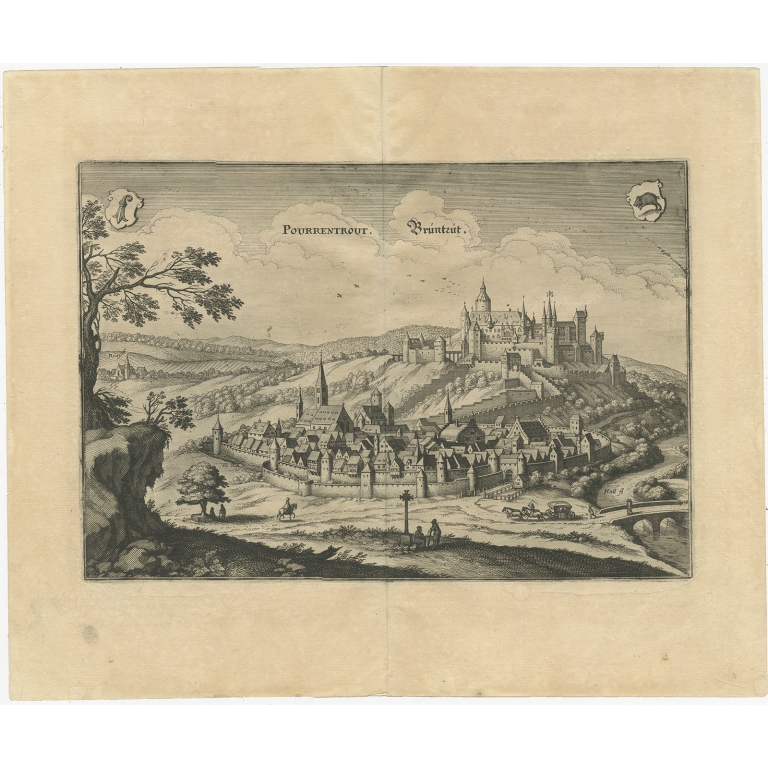 Antique Print of Porrentruy by Merian (c.1643)