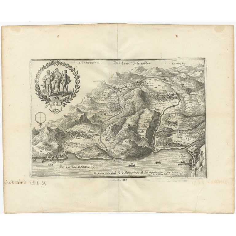 Antique Print of Unterwalden by Merian (1654)