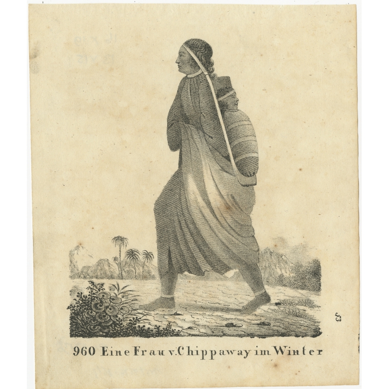 Antique Print of an Inhabitant of Chippewa (1836)