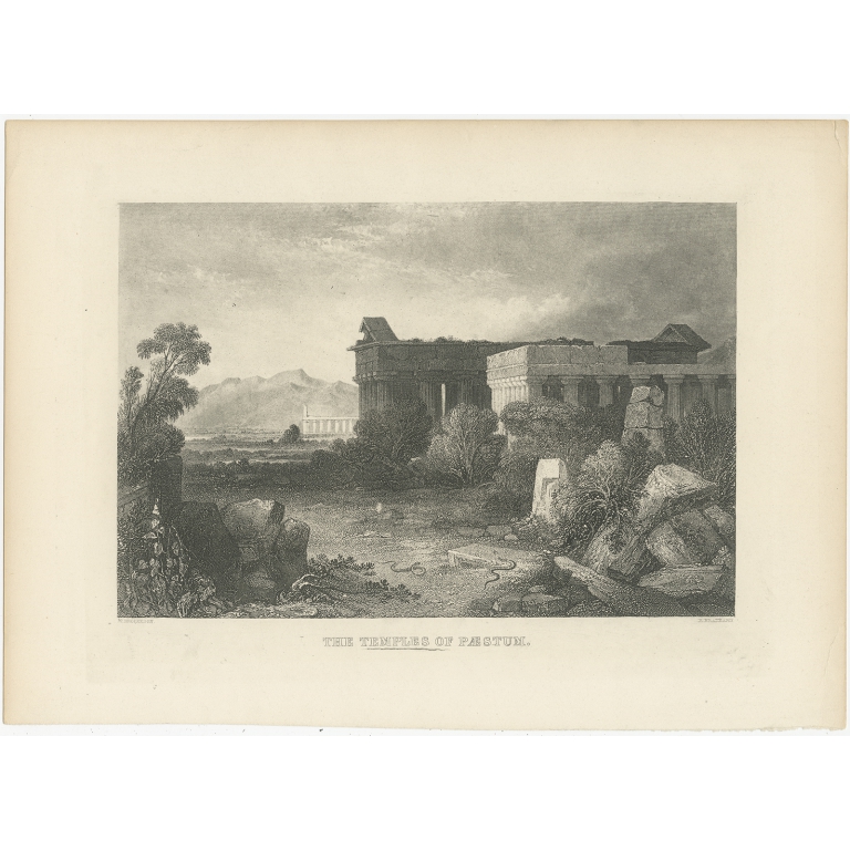 Antique Print of the Temples of Paestum by Brandard (c.1850)