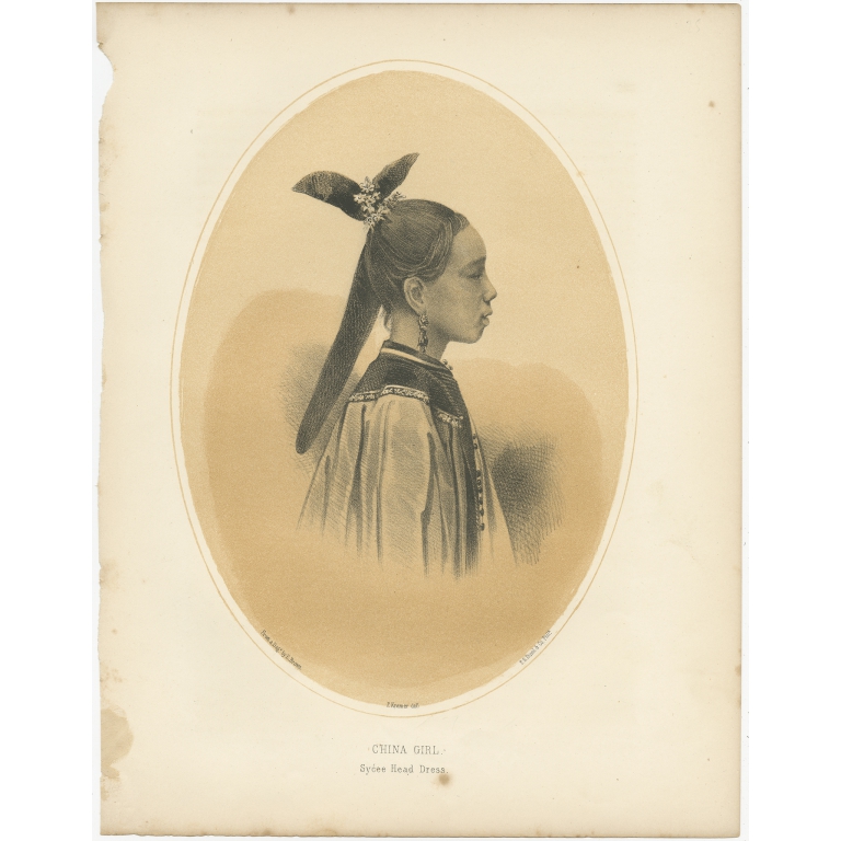 Antique Print of a Chinese Girl by Hawks (1856)