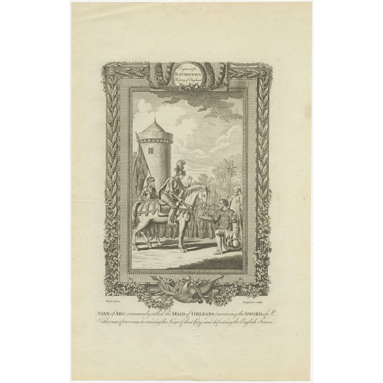 Antique Print of Joan of Arc receiving the Sword by Raymond (c.1787)