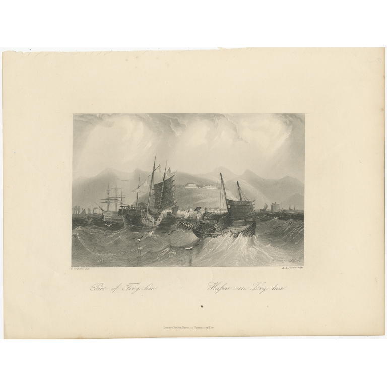 Antique Print of the Port of Ting Hai by Payne (c.1850)