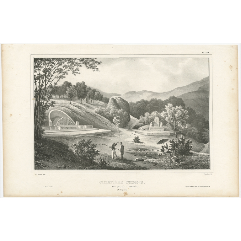 Antique Print of a Chinese Cemetery by D'Urville (1833)