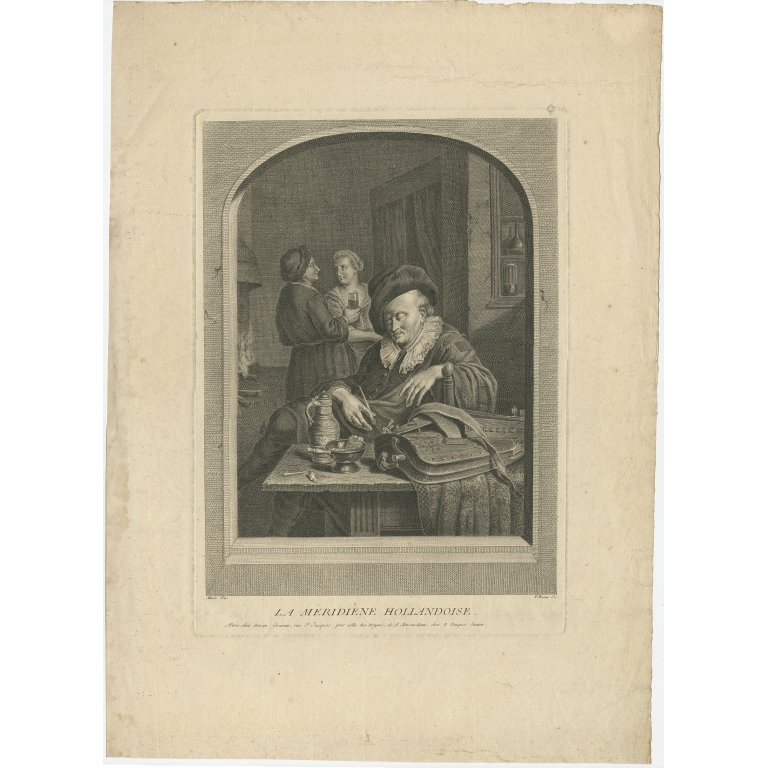 Antique Print of a Dutch Domestic Scene by Basan (c.1760)
