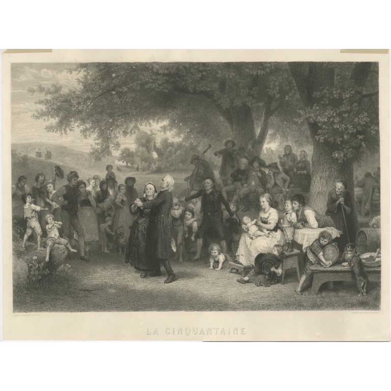 Antique Print of a Wedding Anniversary by Girardet (1873)