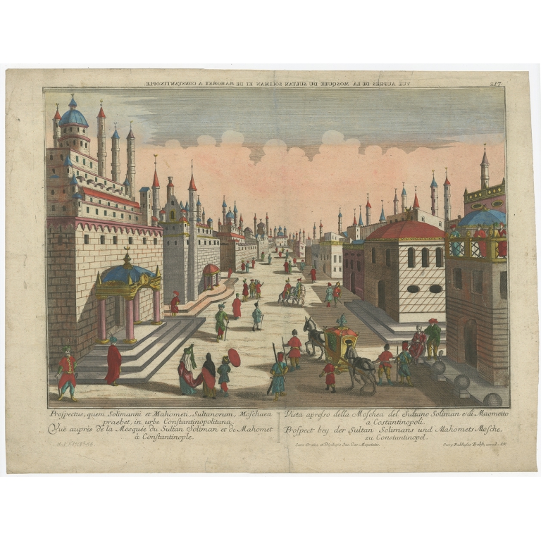 Antique Print of Mosques in Constantinople by Probst (c.1780)