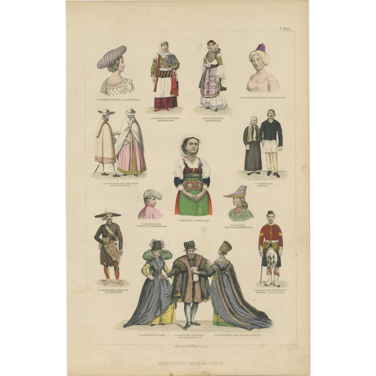 No. 7 Antique Costume Print by Lipperheide (c.1875)