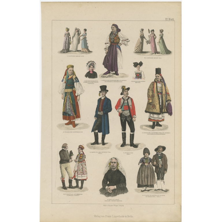 No. 22 Antique Costume Print by Lipperheide (c.1875)