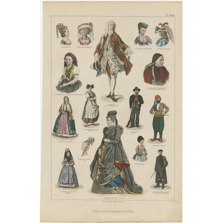 No. 23 Antique Costume Print by Lipperheide (c.1875)