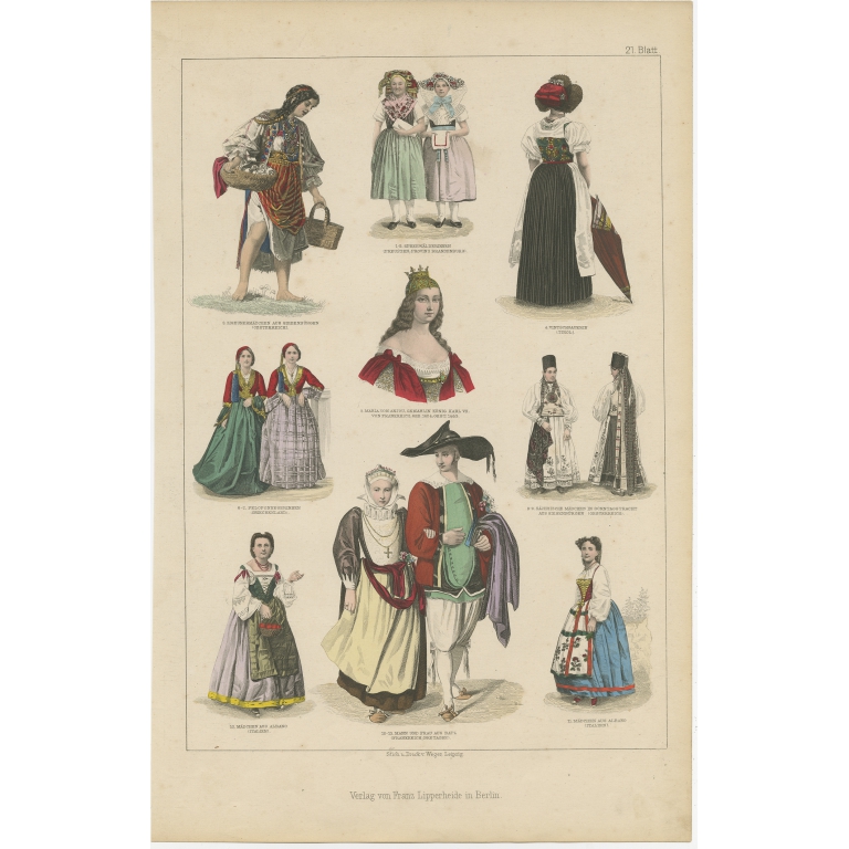No. 21 Antique Costume Print by Lipperheide (c.1875)