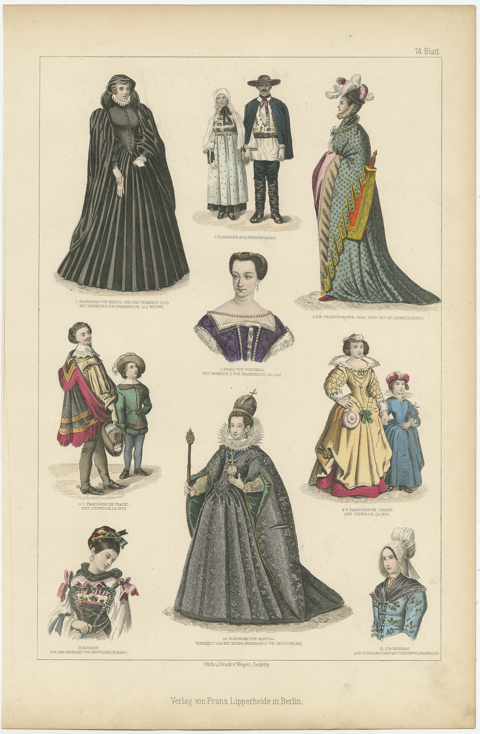 No. 14 Antique Costume Print by Lipperheide (c.1875)