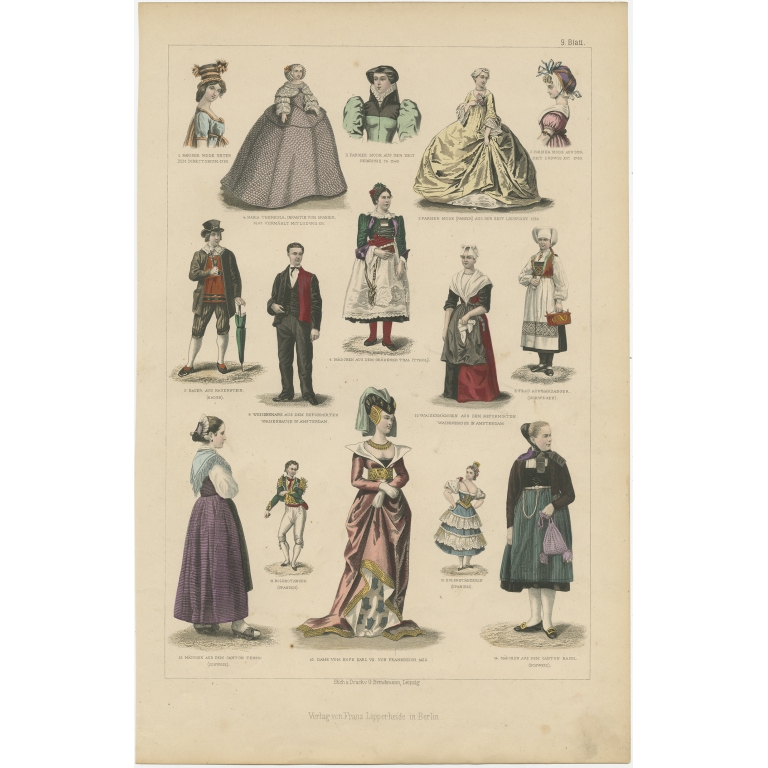 No. 9 Antique Costume Print by Lipperheide (c.1875)
