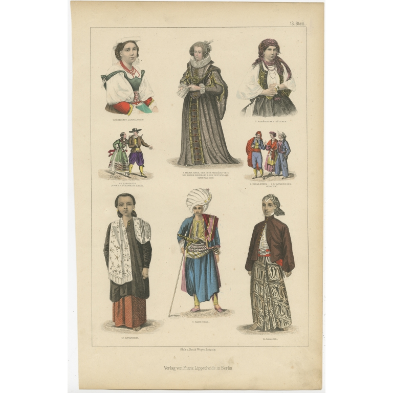 No. 13 Antique Costume Print by Lipperheide (c.1875)