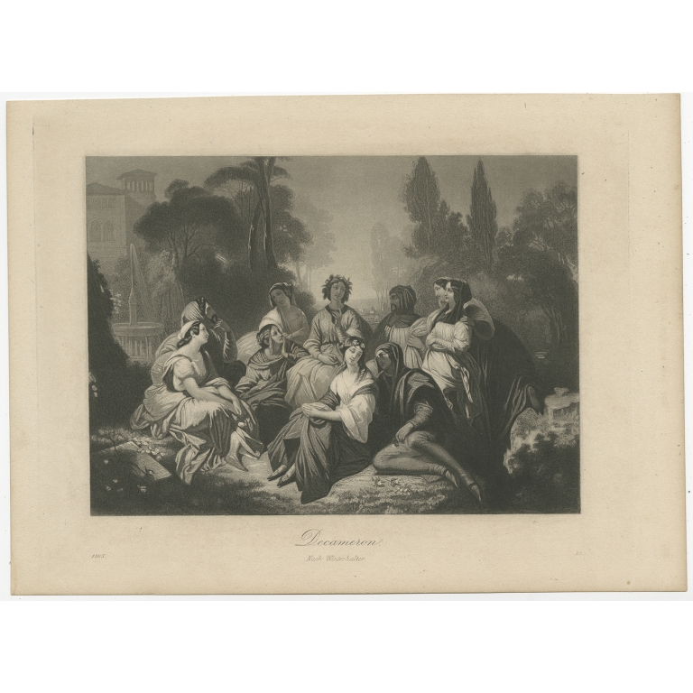 Antique Print of the painting 'Decameron' made after Winterhalter (1865)