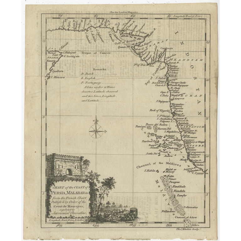 Antique Map of the Coast of Southwest Asia by Kitchin (c.1770)