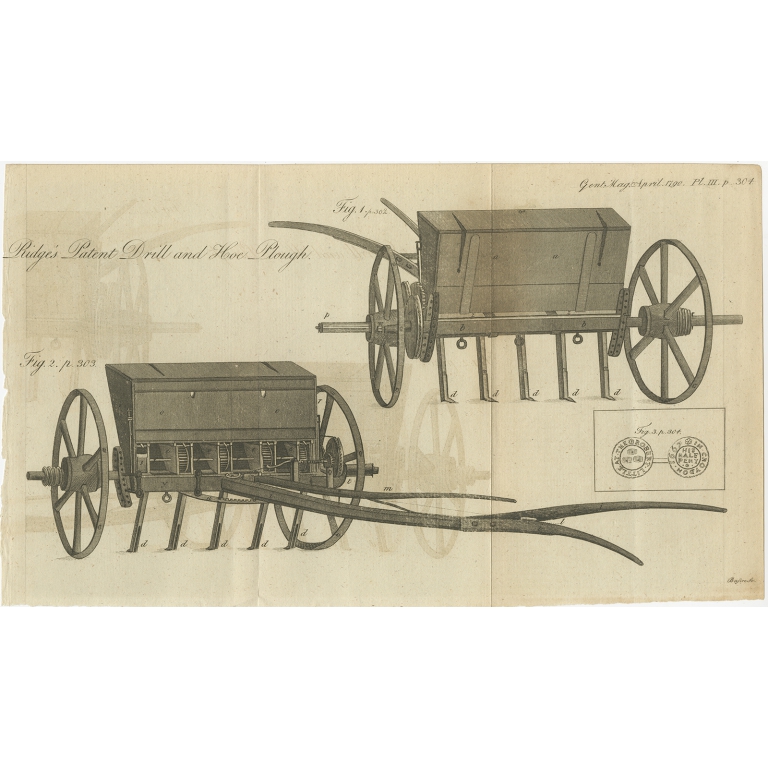 Antique Print of Agriculture Equipment (1790)