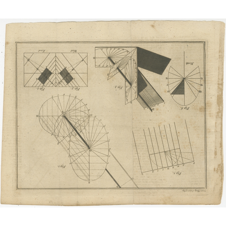 Antique Print of constructing Sun Dials (1769)