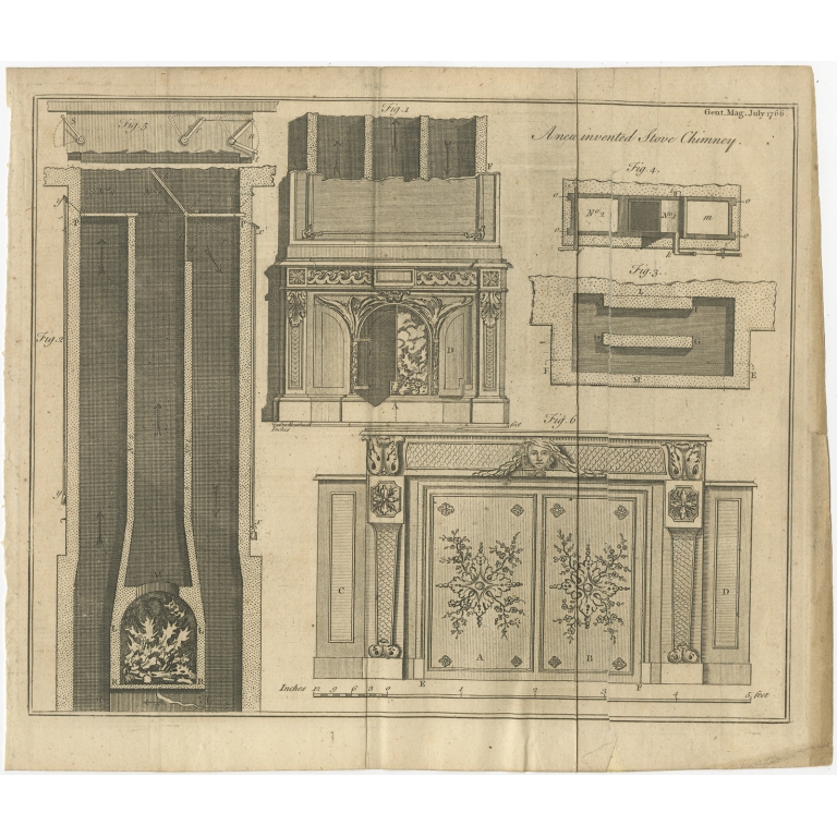 Antique Print of a Stove Chimney (1766)