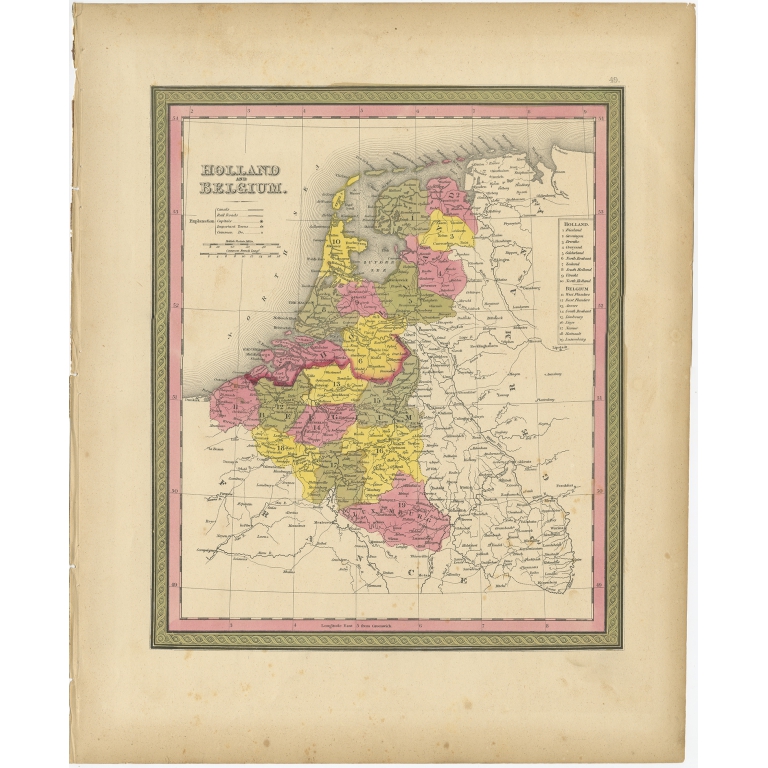 Antique Map of Holland and Belgium by Mitchell (1846)