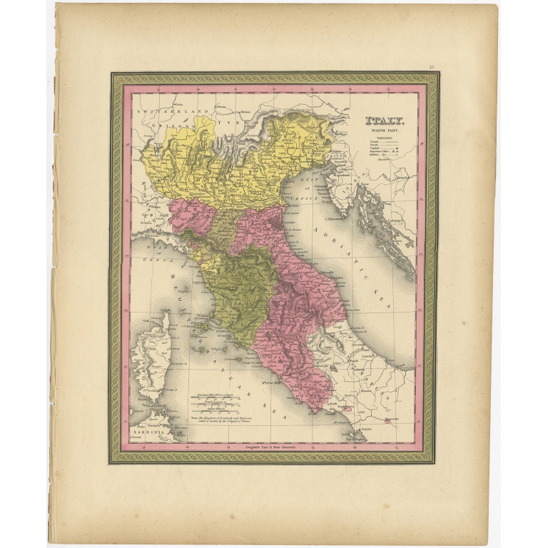 Antique Map of Northern Italy by Mitchell (1846)