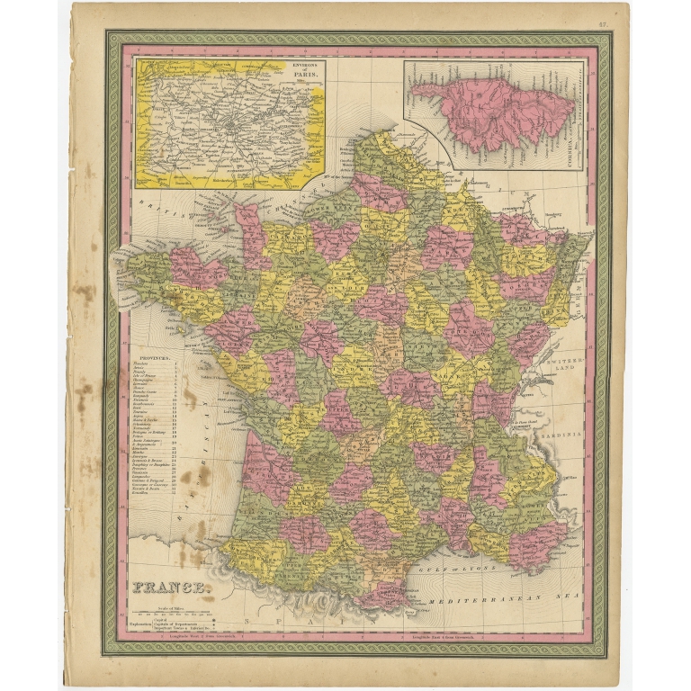 Antique Map of France by Mitchell (1846)