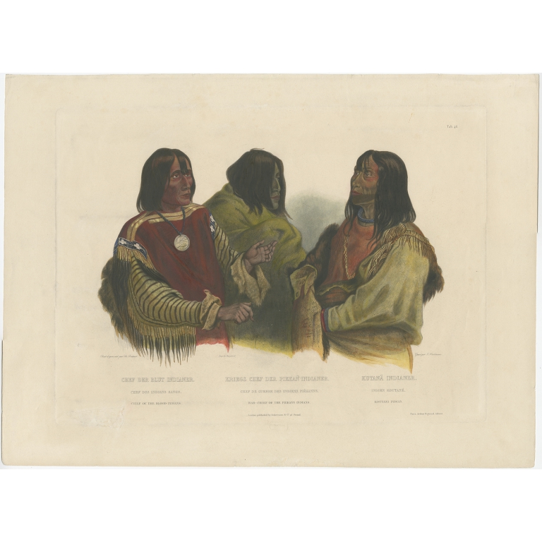 Antique Print of two Blackfoot Chiefs and a Kutenai Leader (c.1840)