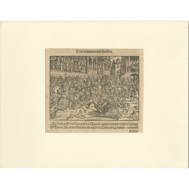 Antique Print of a Medieval Tournament by Rüxner (c.1578)