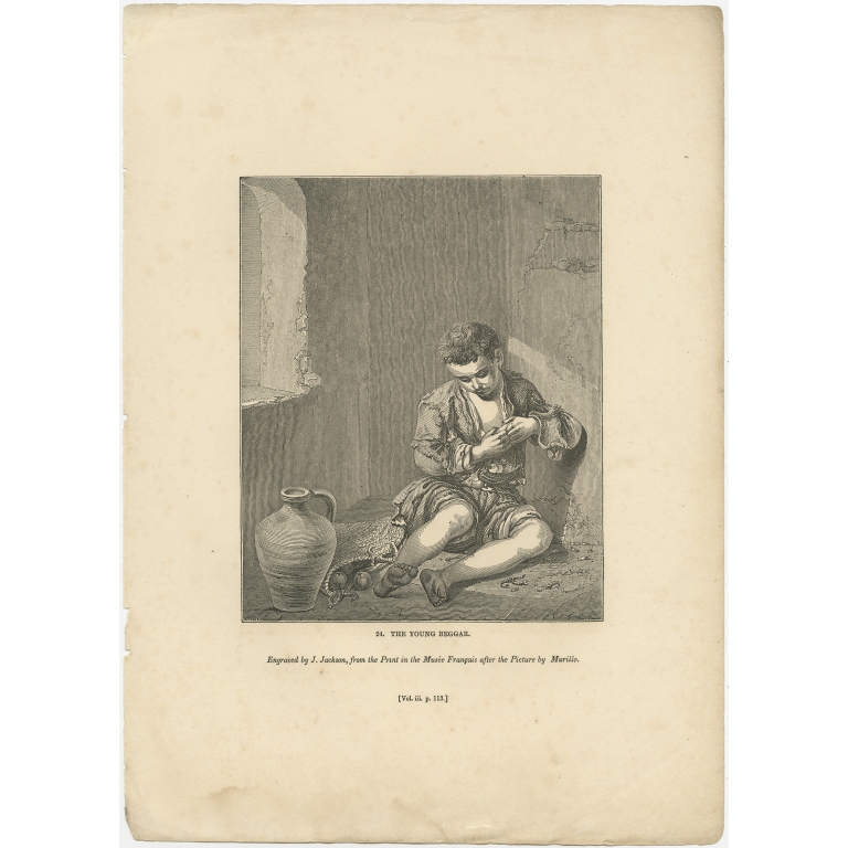 Antique Print of a Young Beggar by Knight (1835)