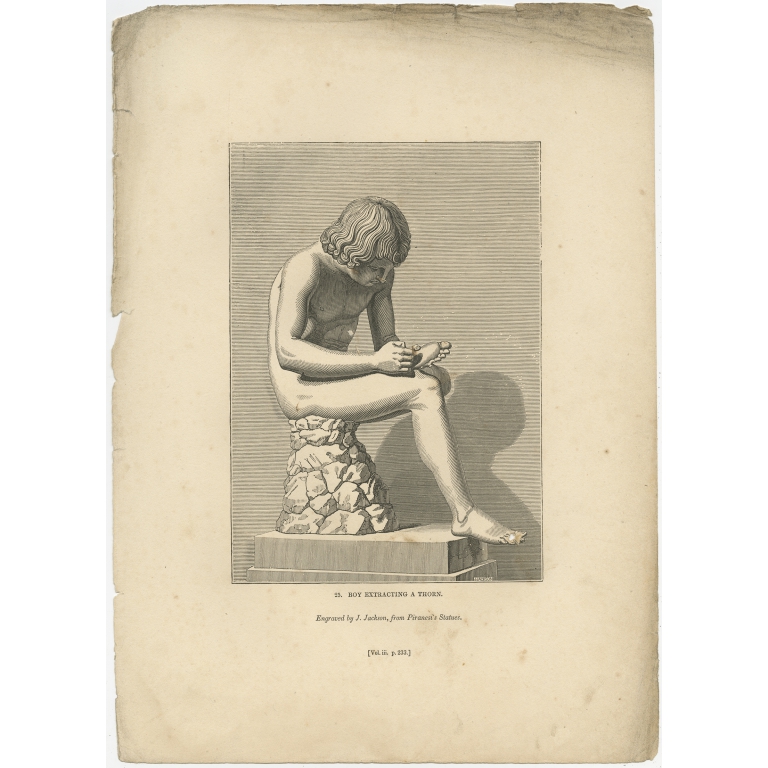 Antique Print of a Statue of a Boy by Knight (1835)