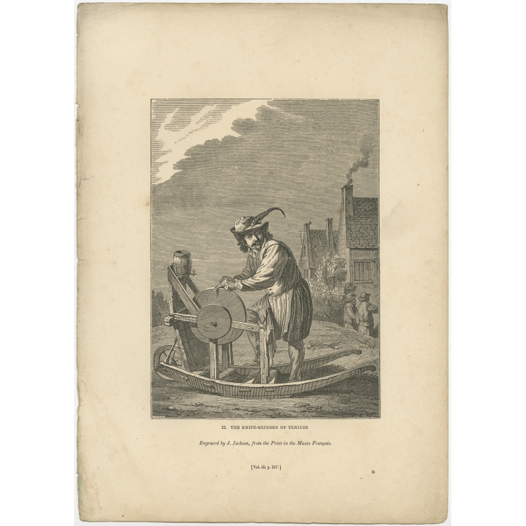 Antique Print of Knife Sharpening by Knight (1835)