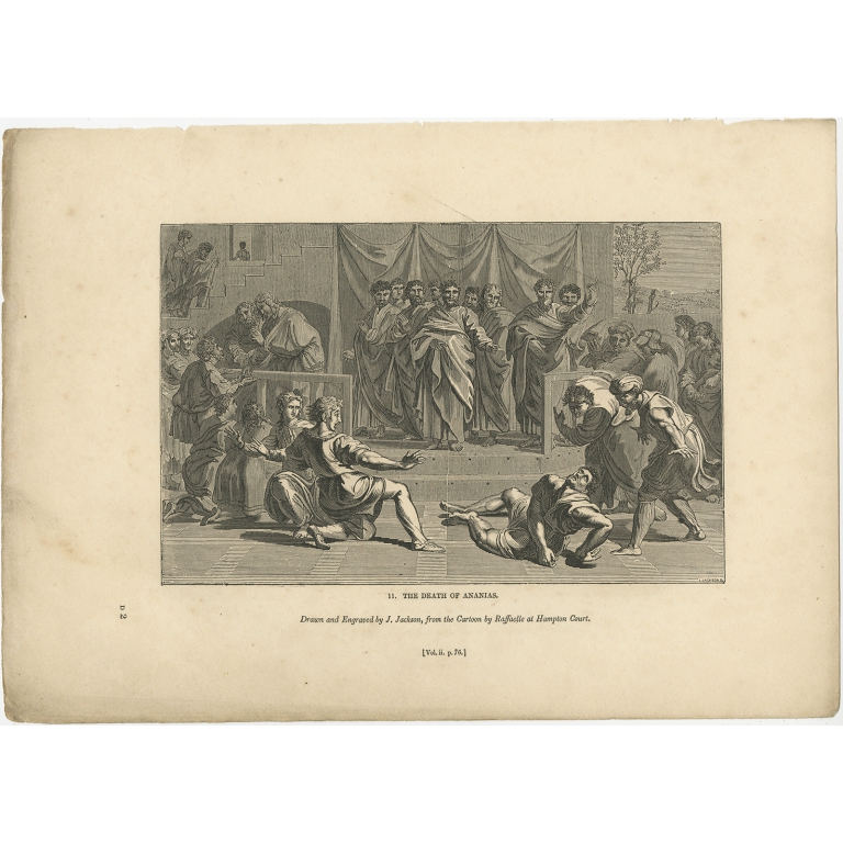 Antique Print of the Death of Ananias by Knight (1835)