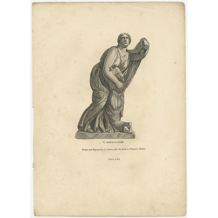 Antique Print of a Statue of Niobe by Knight (1835)