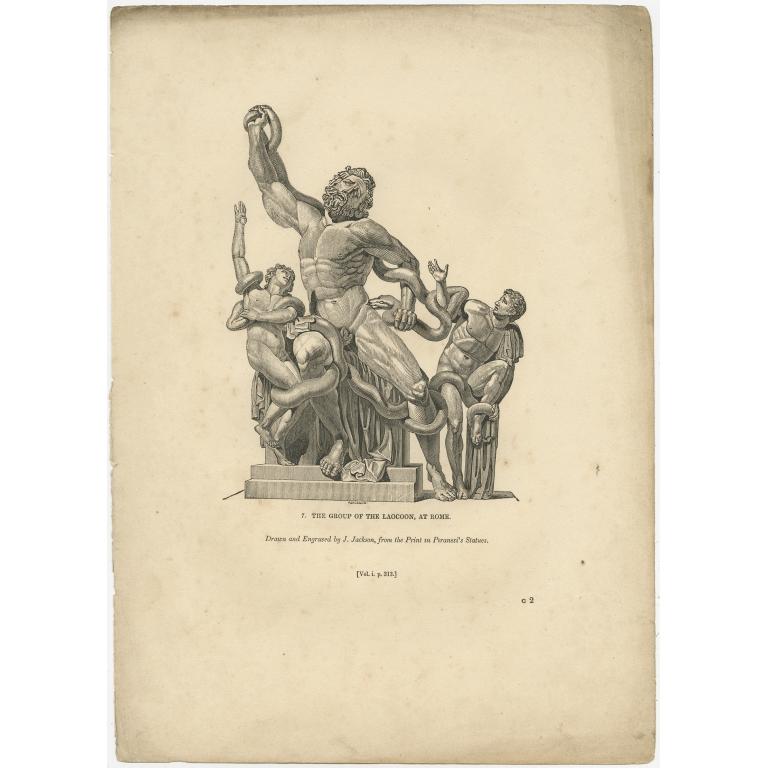 Antique Print of a Statue of Laocoön and His Sons by Knight (1835)
