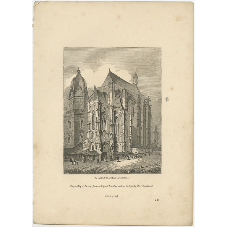 Antique Print of Aachen Cathedral by Knight (1835)