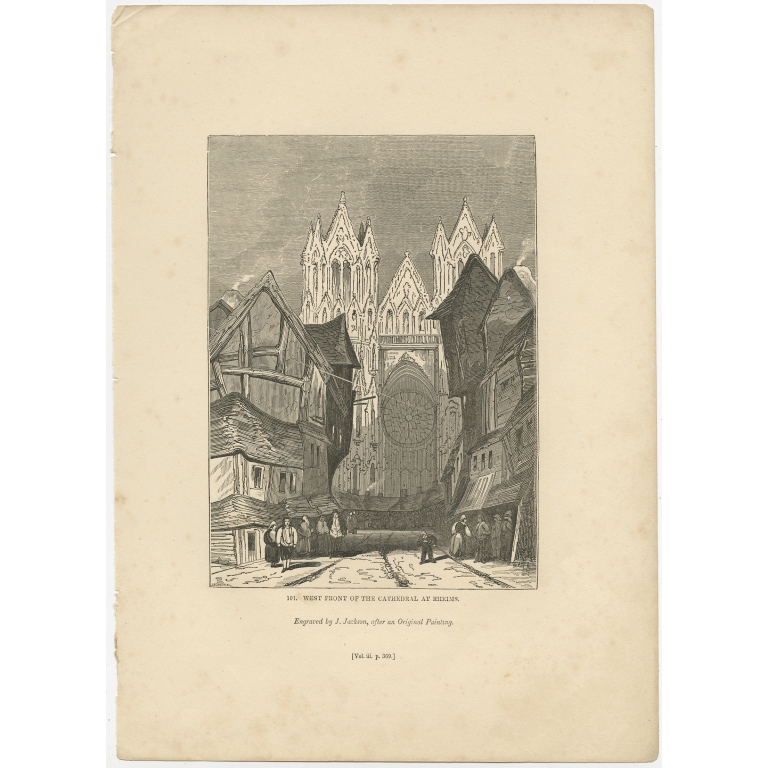 Antique Print of Reims Cathedral by Knight (1835)