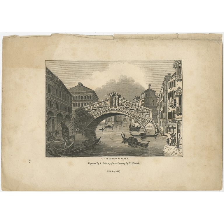 Antique Print of the Rialto Bridge in Venice by Knight (1835)