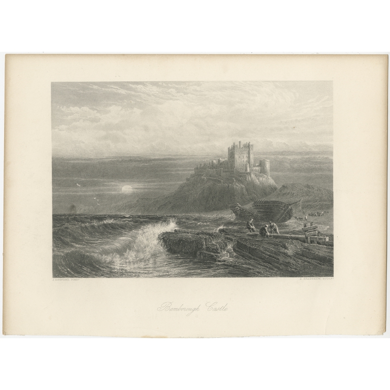 Antique Print of Bamburgh Castle by Bradshaw (c.1875)