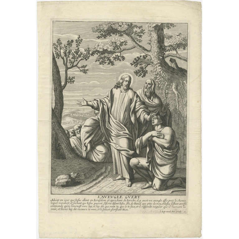 Antique Print of Christ healing the Blind (c.1690)