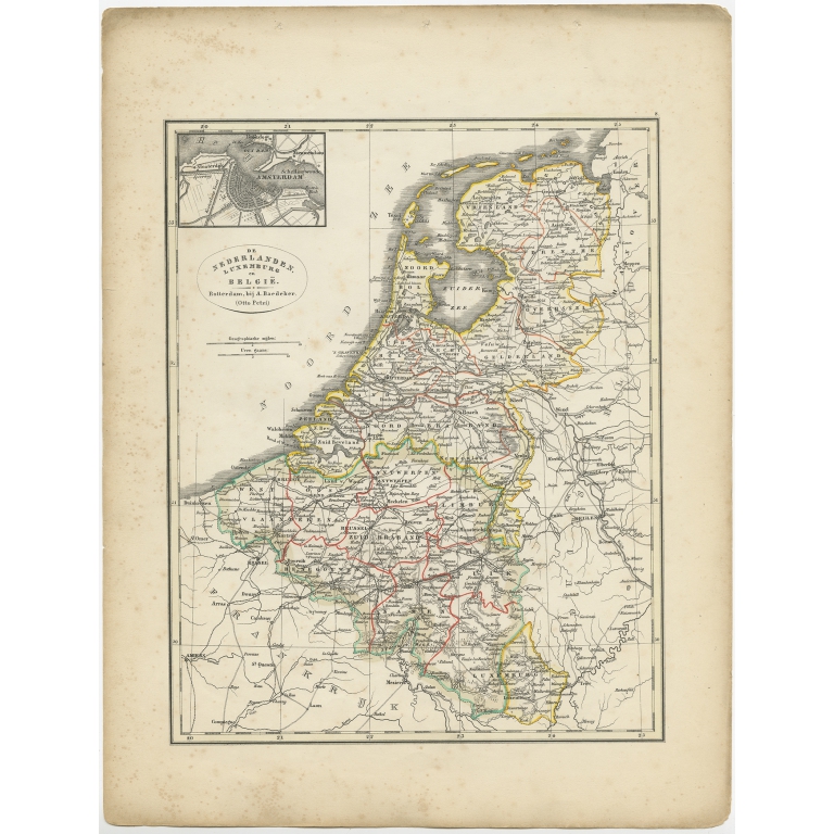 Antique Map of the Netherlands, Belgium and Luxembourg by Petri (1852)