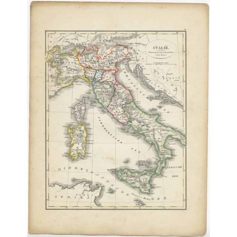 Antique Map of Italy by Petri (1852)