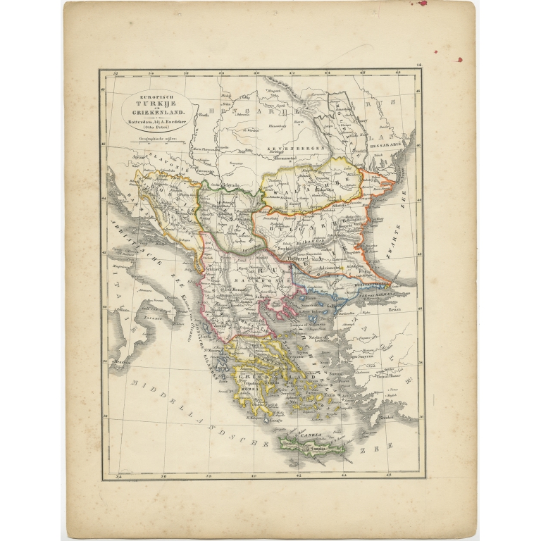 Antique Map of Turkey and Greece by Petri (1852)