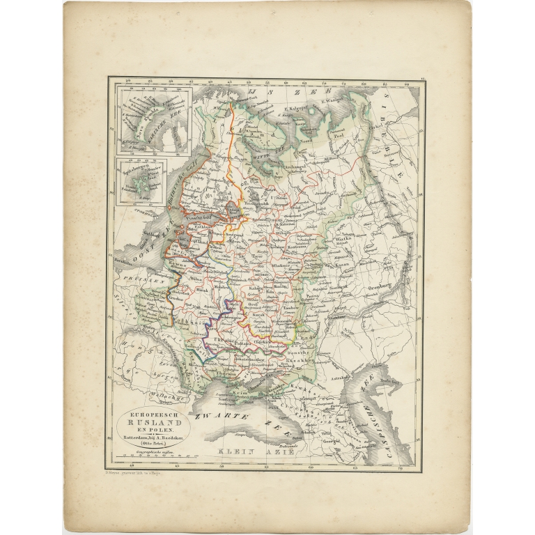 Antique Map of Russia and Poland by Petri (1852)