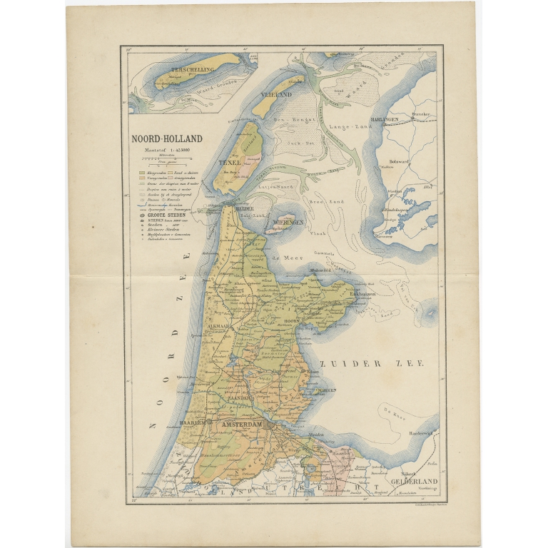 Antique Map of Noord-Holland by Kuyper (1883)