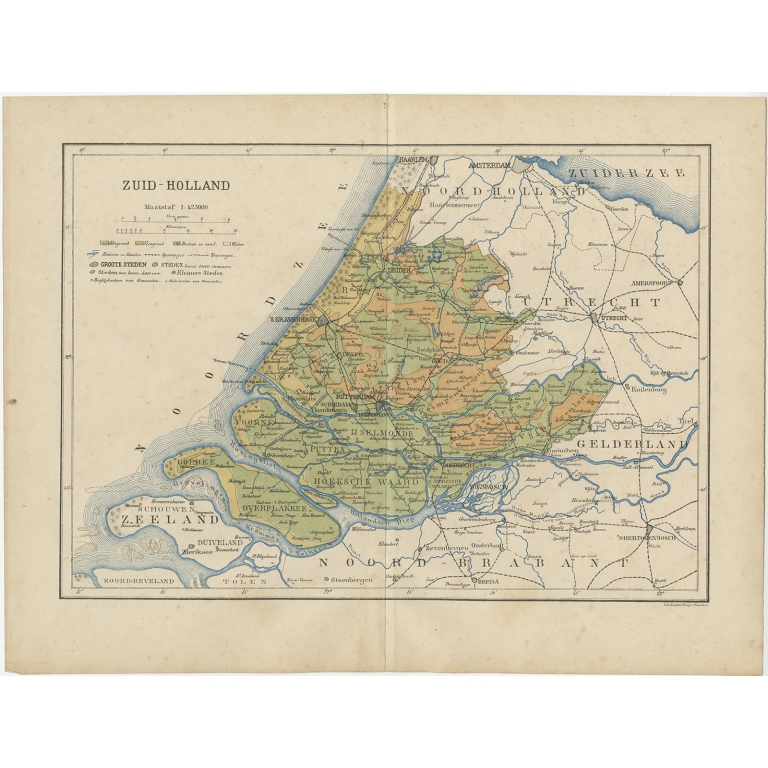 Antique Map of Zuid-Holland by Kuyper (1883)