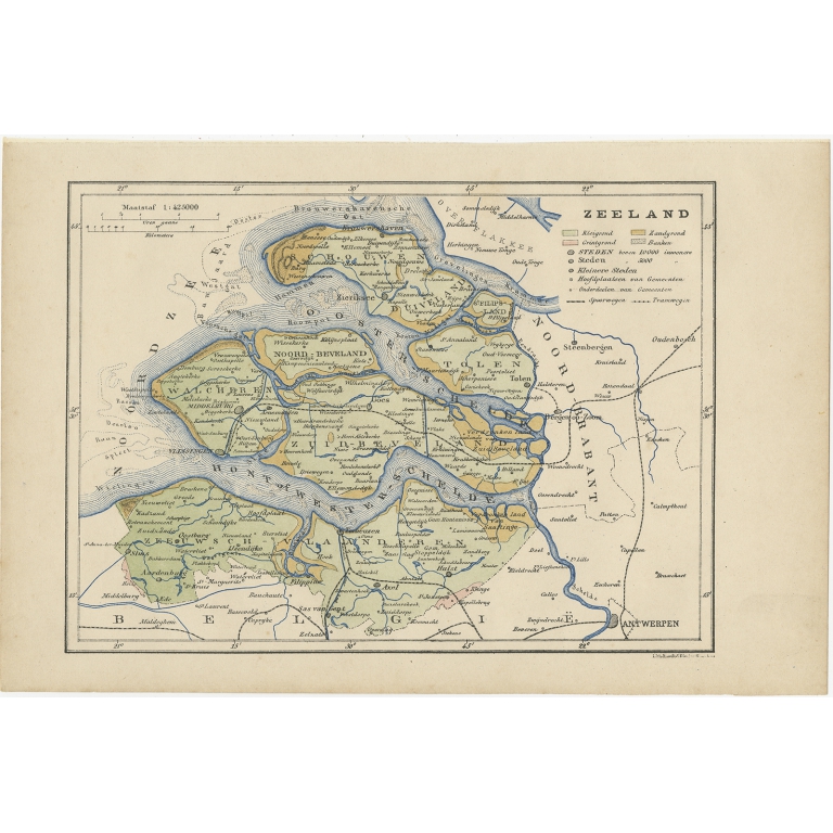 Antique Map of Zeeland by Kuyper (1883)